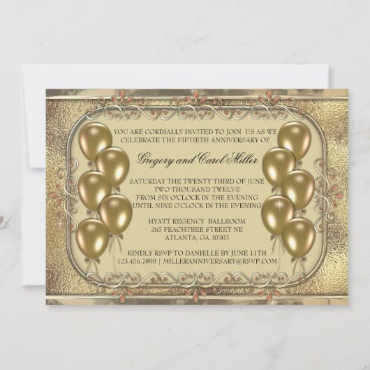Gold 50e Jubileum ballonfotouitnodiging Kaart (Achterkant)