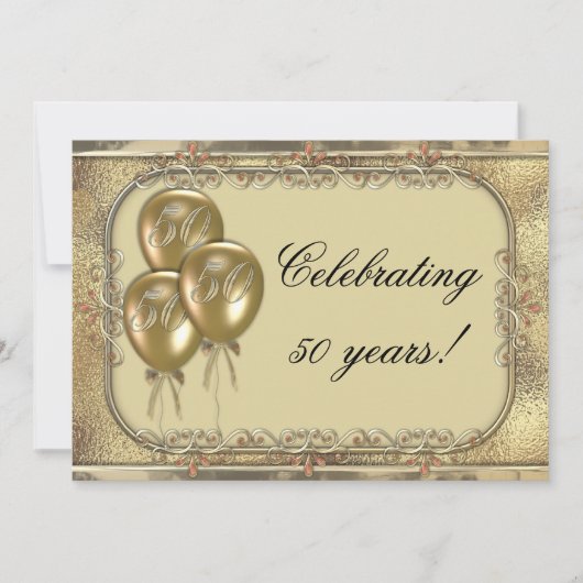 Gold 50e Jubileum Ballonpartij uitnodiging (Voorkant)