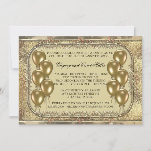 Gold 50e Jubileum Ballonpartij uitnodiging (Achterkant)