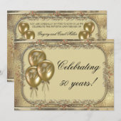 Gold 50e Jubileum Ballonpartij uitnodiging (Voorkant / Achterkant)
