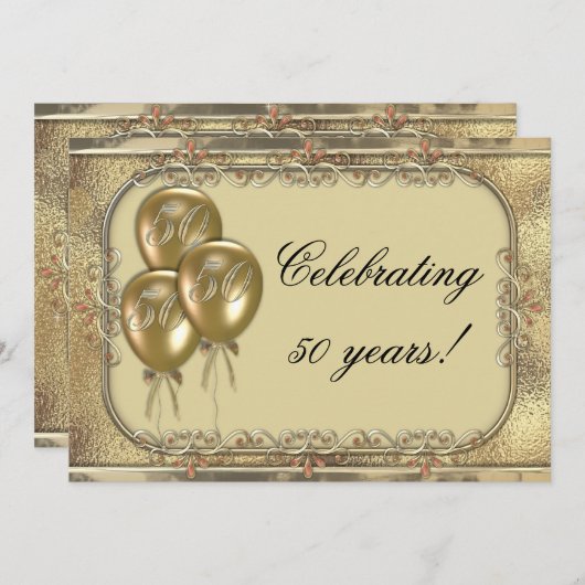 Gold 50e Jubileum Ballonpartij uitnodiging (Voorkant / Achterkant)