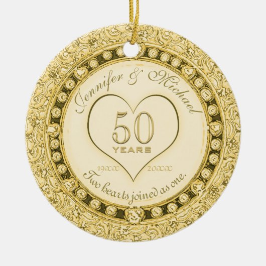 Gold 50e Jubileum Keramisch Ornament (Voorkant)