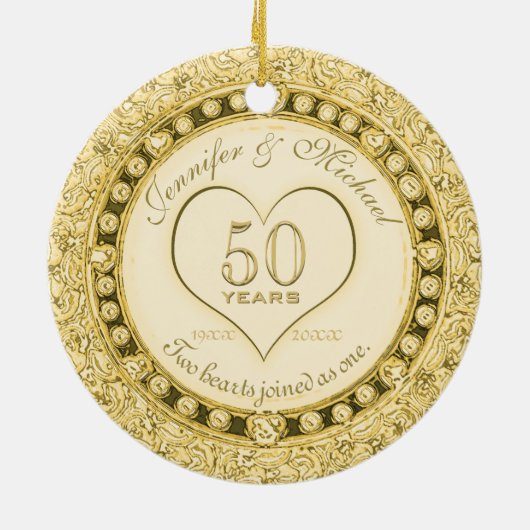 Gold 50e Jubileum Keramisch Ornament (Achterkant)