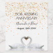 Gold 50e trouwdag, witte zwanen uit liefde wijn etiket (Enkel label)