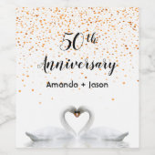 Gold 50e trouwdag, witte zwanen uit liefde wijn etiket (Enkel label)