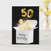 Gold 50e verjaardag ballonnen in witte doos kaart (Gele Bloem)
