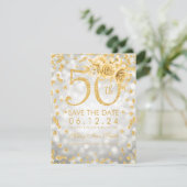 Gold 50e verjaardag licht bespaart de datum zilver save the date (Staand voorkant)