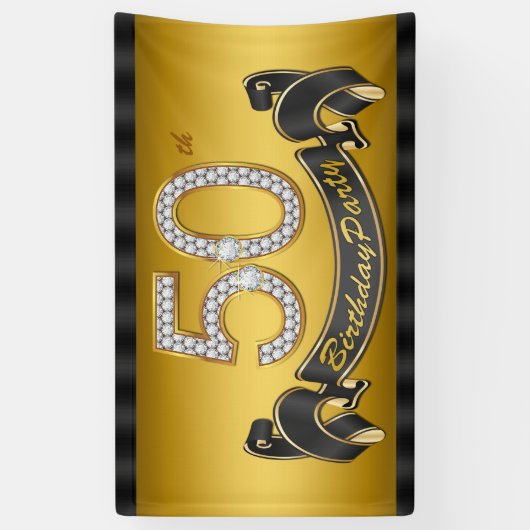 Gold 50e verjaardag spandoek (Verticaal)