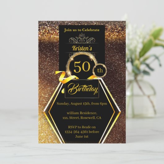 Gold 50e verjaardag Uitnodiging (Staand voorkant)