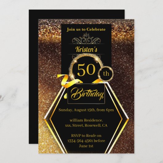 Gold 50e verjaardag Uitnodiging (Voorkant / Achterkant)