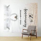 Gold 50e verjaardag witte zwanen uit liefde wandkleed (In Situ (horizontaal))