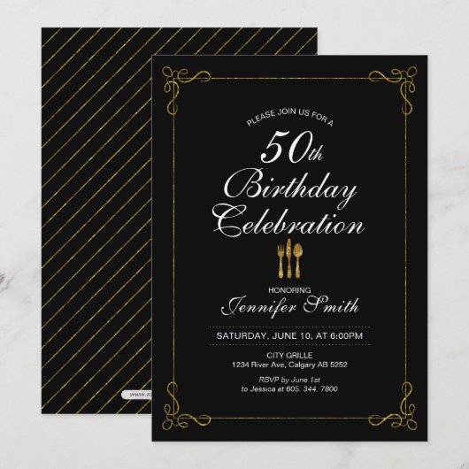 Gold 50th Birthday Celebration Party Invitation Kaart (Voorkant / Achterkant)