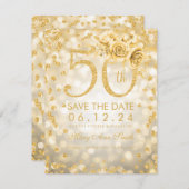 Gold 50th Birthday Glam Licht sparen de datum Save The Date (Voorkant / Achterkant)