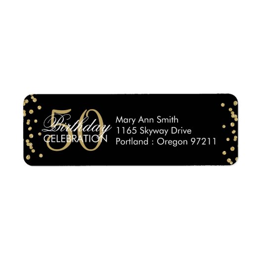 Gold 50th Birthday Glitter Confetti Black Etiket (Voorkant)