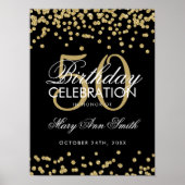 Gold 50th Birthday Glitter Confetti Black Poster (Voorkant)