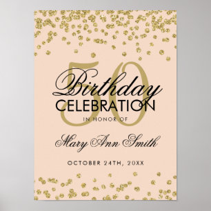 Gold 50th Birthday Glitter Confetti Blush Pink Poster