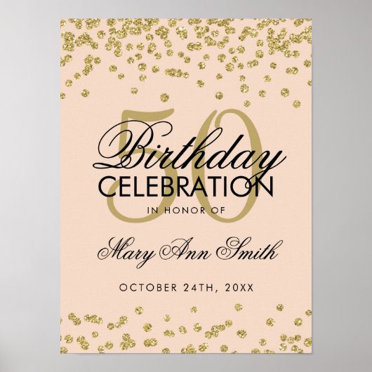 Gold 50th Birthday Glitter Confetti Blush Pink Poster (Voorkant)