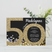 Gold 50th Birthday Invitation - 50th Invitation Kaart (Staand voorkant)