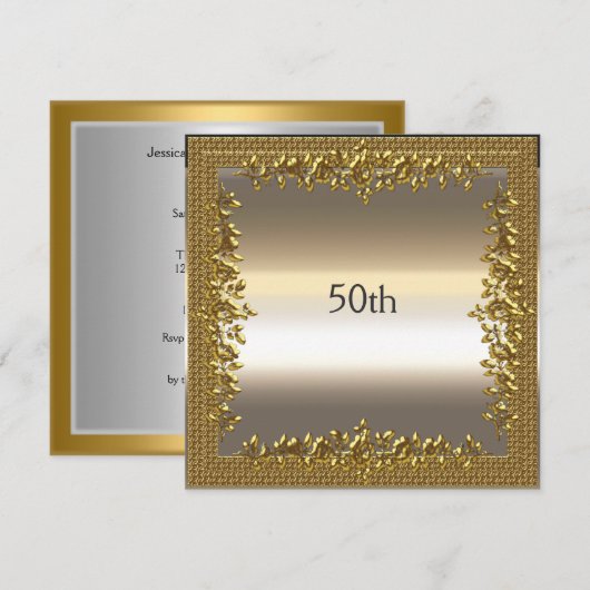 Gold 50th Birthday Jubileum Party Invitation Kaart (Voorkant / Achterkant)