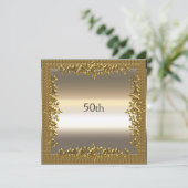 Gold 50th Birthday Jubileum Party Invitation Kaart (Staand voorkant)