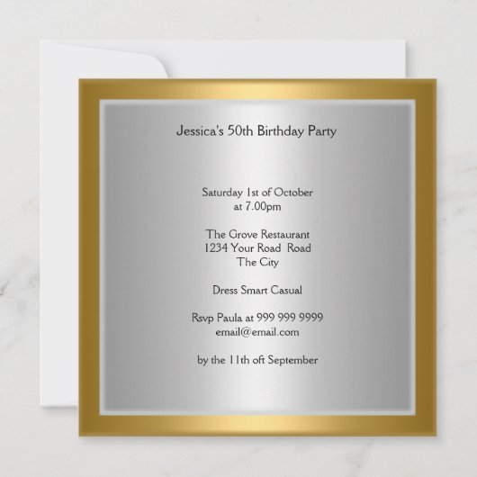 Gold 50th Birthday Jubileum Party Invitation Kaart (Achterkant)