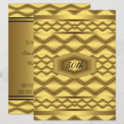 Gold 50th Birthday Jubileum Party Kaart (Voorkant / Achterkant)