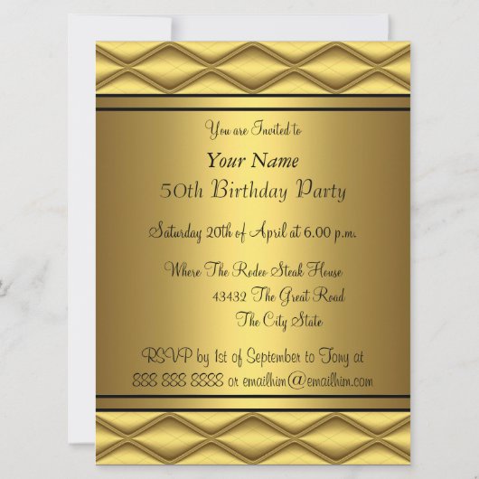 Gold 50th Birthday Jubileum Party Kaart (Achterkant)