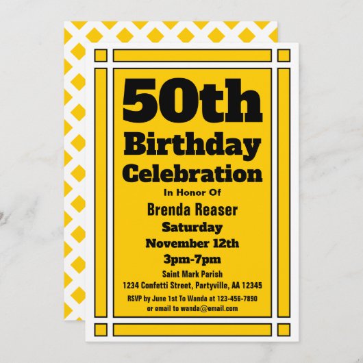 Gold 50th Birthday Kaart (Voorkant / Achterkant)