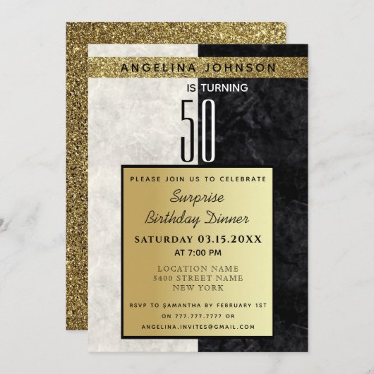 Gold 50th Birthday Kaart (Voorkant / Achterkant)