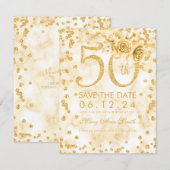 Gold 50th Birthday Modern Marble Save the Date (Voorkant / Achterkant)