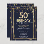 Gold 50th Birthday Party Budget Invitation (Voorkant / Achterkant)