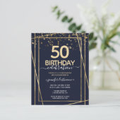 Gold 50th Birthday Party Budget Invitation (Staand voorkant)
