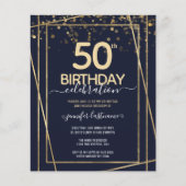 Gold 50th Birthday Party Budget Invitation (Voorkant)