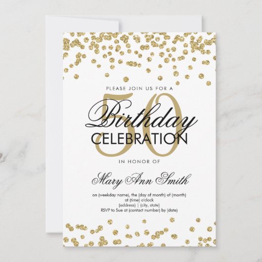 Gold 50th Birthday Party Elegant Glitter Confetti Kaart (Voorkant)