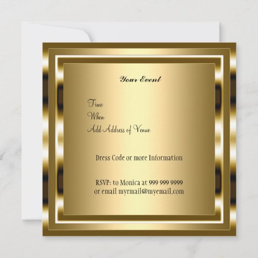 Gold 50th Birthday Party Invitation Gold Kaart (Achterkant)