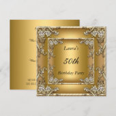 Gold 50th Birthday Party Invitation Gold Kaart (Voorkant / Achterkant)