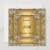 Gold 50th Birthday Party Invitation Gold Kaart (Voorkant)