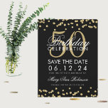 Gold 50th Birthday Save Date Confetti Black Save The Date<br><div class="desc">Het elegante "50th Birthday Party"-ontwerp met Gold Faux Glitter Confetti Black en tekst op maat en details. Eenvoudig te gebruiken en eenvoudig aan te passen. Bestel vandaag nog!</div>