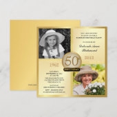Gold 50th Birthday-uitnodigingen en nu 2 foto's Kaart (Voorkant / Achterkant)
