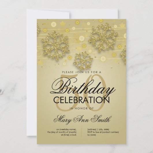 Gold 50th Birthday Winter Glitter Glam Kaart (Voorkant)
