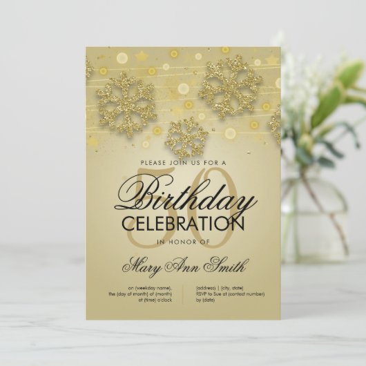 Gold 50th Birthday Winter Glitter Glam Kaart (Staand voorkant)