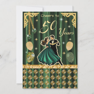Gold 50th Birthday with Dancing Couples Invitation Kaart