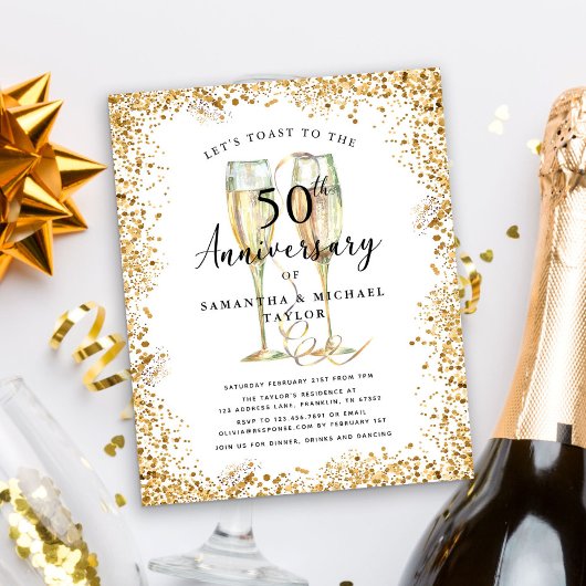 Gold 50th Budget Wedding Jubileum Invitation