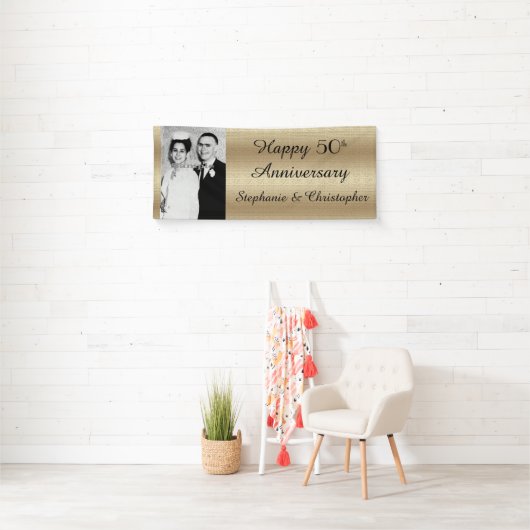 Gold 50th Golden Jubileum Party Elegant foto Spandoek (Insitu)