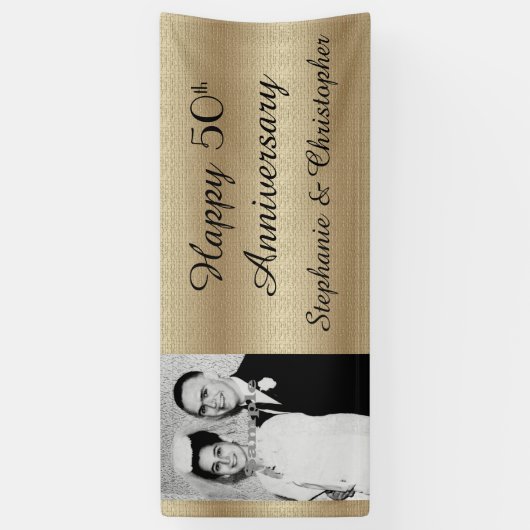 Gold 50th Golden Jubileum Party Elegant foto Spandoek (Verticaal)