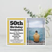 Gold 50th Photo Birthday Invitation Kaart (Staand voorkant)