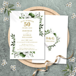 Gold 50th Wedding Anniversary Monogram Floral Kaart