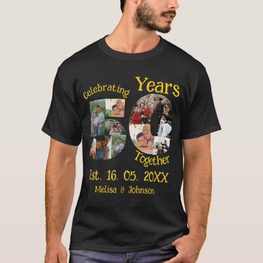 Gold 50th Wedding Jubileum 10 Foto Collage T-shirt (Voorkant)