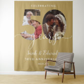 Gold 50th Wedding Jubileum 2 Foto Achtergrond Wandkleed (In situ)
