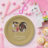 Gold 50th Wedding Jubileum 2 Foto Papieren Bordje (Feest)